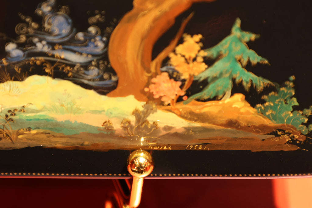 Palekh Scatolina laccata dipinta a mano "Ilya Muromets e Nightingale il Brigante"