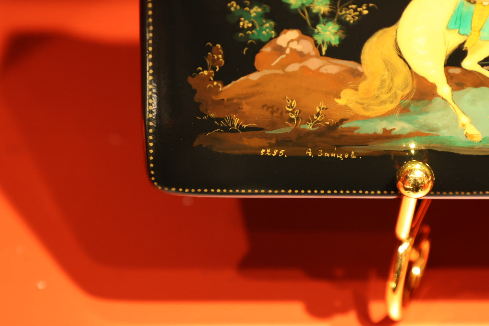 Palekh Scatolina laccata dipinta a mano "Ilya Muromets e Nightingale il Brigante"