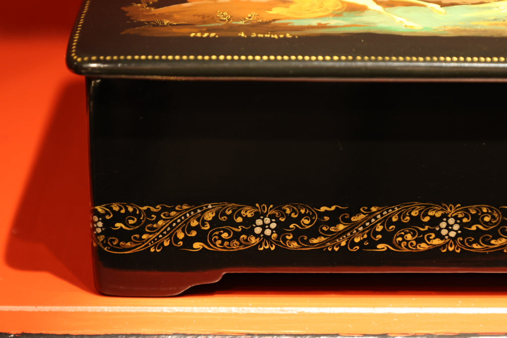 Palekh Scatolina laccata dipinta a mano "Ilya Muromets e Nightingale il Brigante"